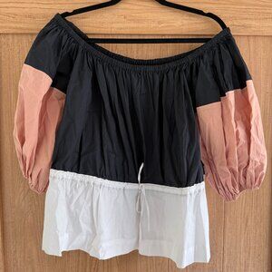 Staud Juillet Colourblock Off-The-Shoulder Peplum Top Large